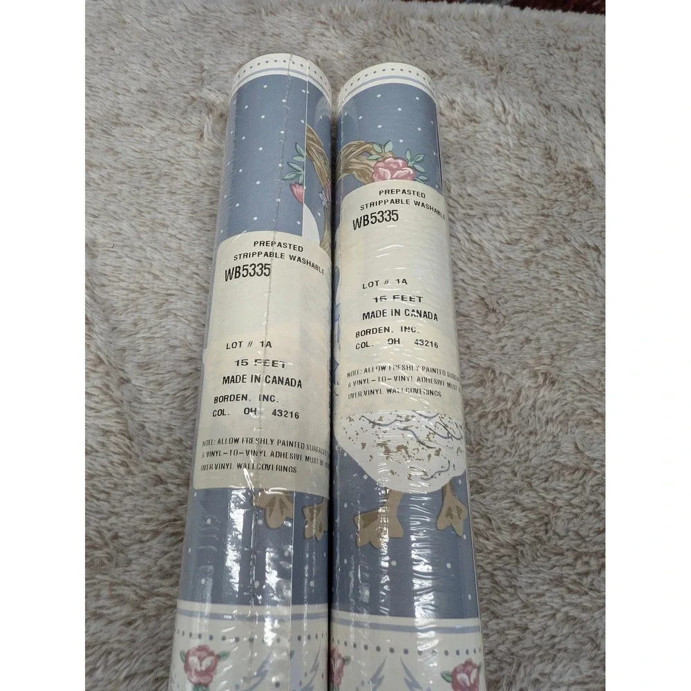 Vintage Borden Country Geese Wallpaper Border Blue Polka Dot Floral 2 Rolls
